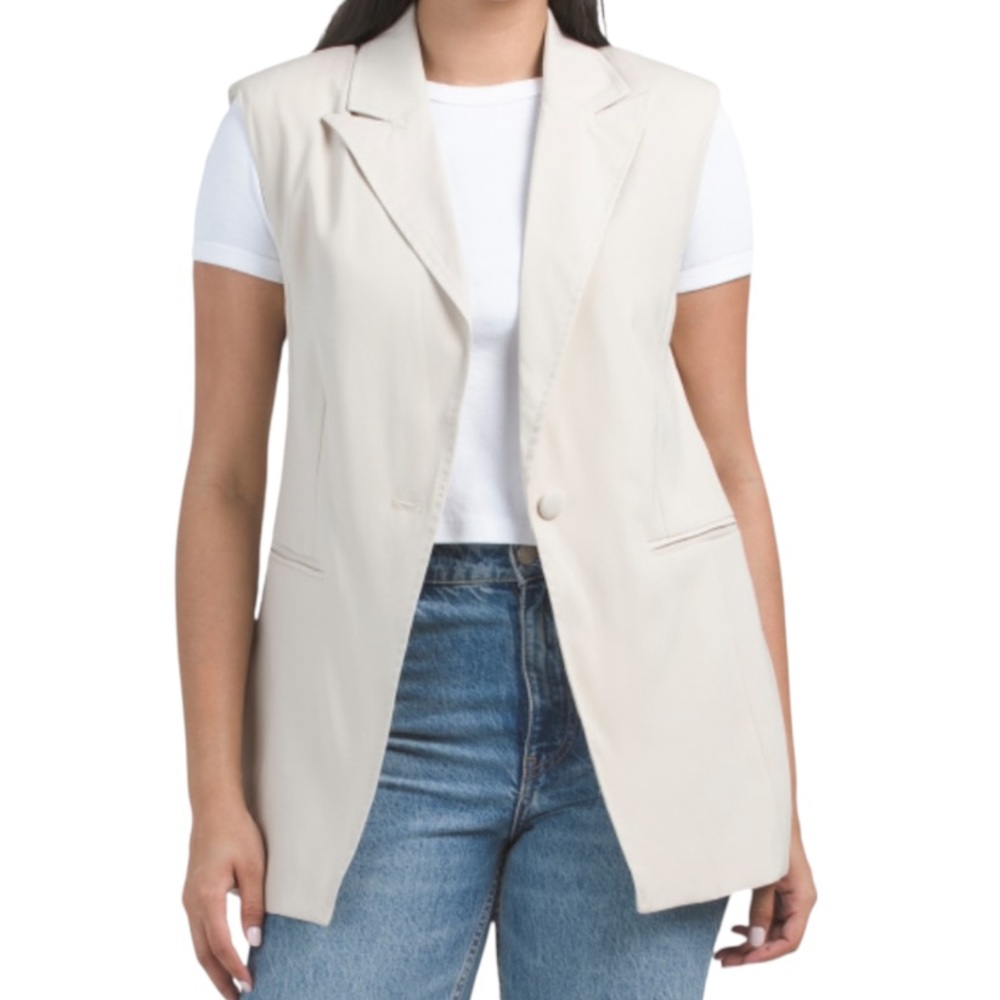 Bagatelle Long Vest Button Front Notch Lapel Collar Color Sand Women’s Size XS
